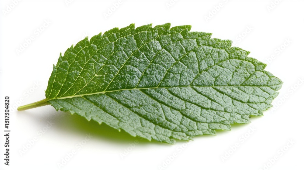 Fresh Green Mint Leaf on White Background for Culinary Use Fresh Green Mint Leaf on White Background for Culinary Use