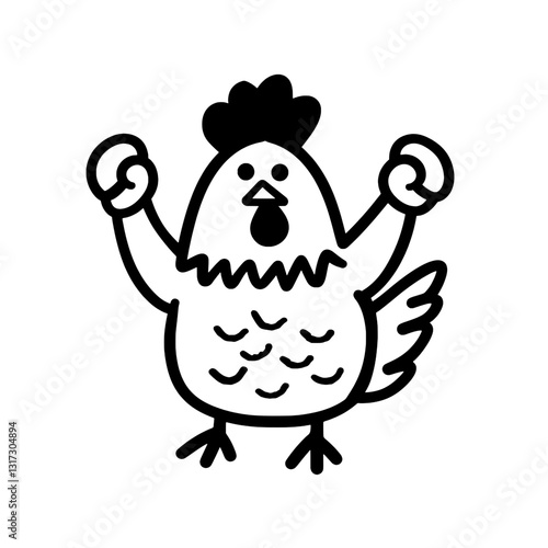 Cheerful chicken celebrating in a playful and whimsical vector illustration style