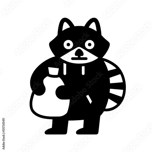 Charming vector illustration of a raccoon holding a bag, showcasing playful mischief in a whimsical style