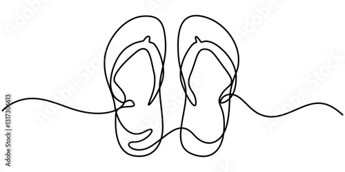 Continuous line drawing of sandals, simple icon, object symbol, vector illustration, Flip Flops Thong Sandals Single Line Drawing with Editable Stroke and Copy Space, Continuous linear drawing.