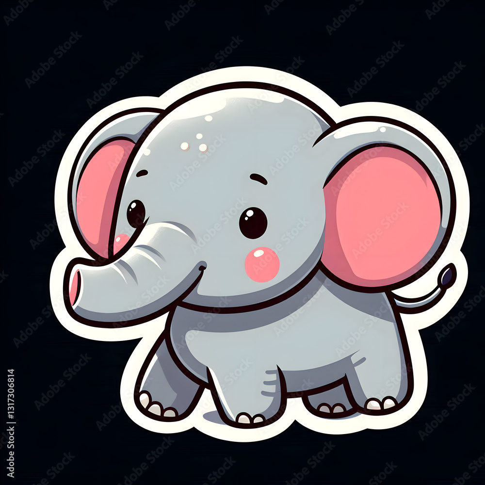 cute elephant sticker isolated on black background cute elephant sticker isolated on black background