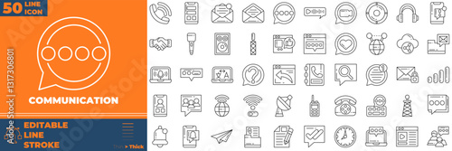 Communication icon set. Containing Containing discussion, speech bubble, talking,and more. Line vector icons collection.