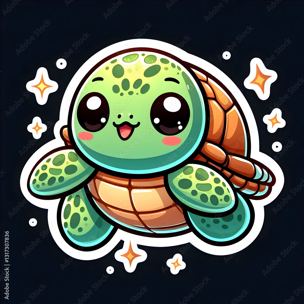 Obraz premium cute turle sticker isolated on black background
