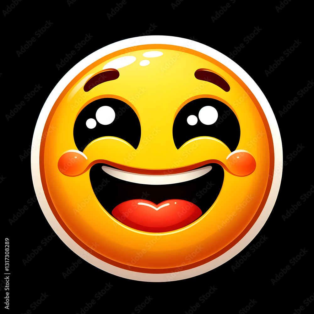 emoji happy expression smile face sticker isolated on black background