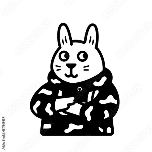 Stylish rabbit character wearing a trendy hoodie and displaying a cool demeanor