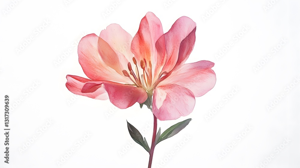 A Single Watercolor Painted Flower Against a White Background A Single Watercolor Painted Flower Against a White Background