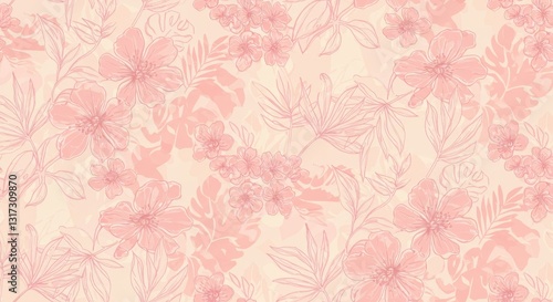 Seamless Tropical Floral Line Art Pattern