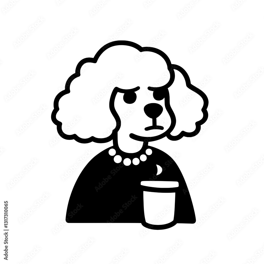Fototapeta premium Stylish poodle enjoying a cozy moment while sipping a drink in a whimsical setting