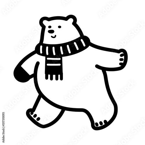 Charming illustration of a bear frolicking in a winter wonderland wearing a cozy scarf