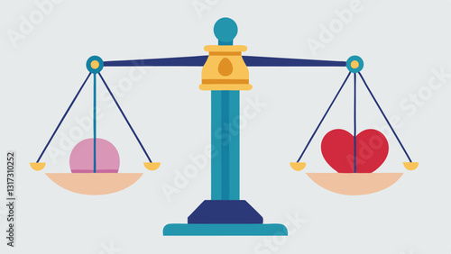 Scales of Justice A scale tipped heavily on one side with money bags labeled donations and the other side with a small sad heart symbol indicating imbalance and misuse of charity
