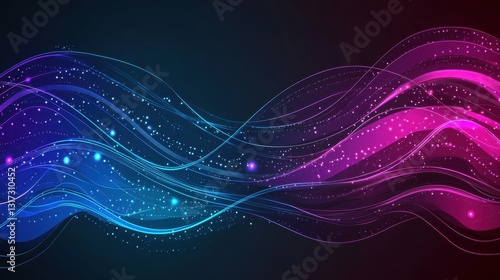 Abstract Waves in Blue and Pink with Glowing Particles Background