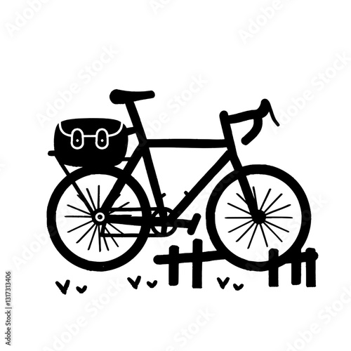 Bicycle resting beside a wooden fence in a tranquil outdoor setting on a sunny day with a messenger bag attached