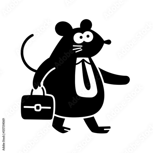 Business mouse dressed in a suit carrying a briefcase on the way to an important meeting