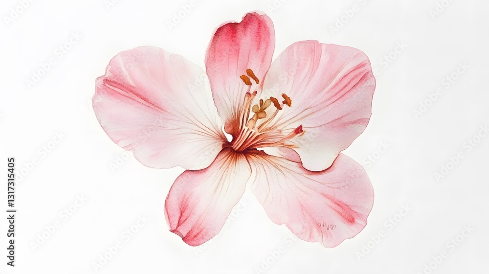 A beautiful watercolor painting featuring a delicate pink flower A beautiful watercolor painting featuring a delicate pink flower
