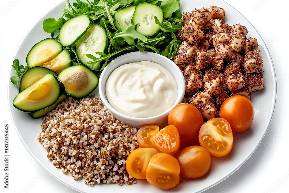 Healthy Plate of Food on White Background Healthy Plate of Food on White Background