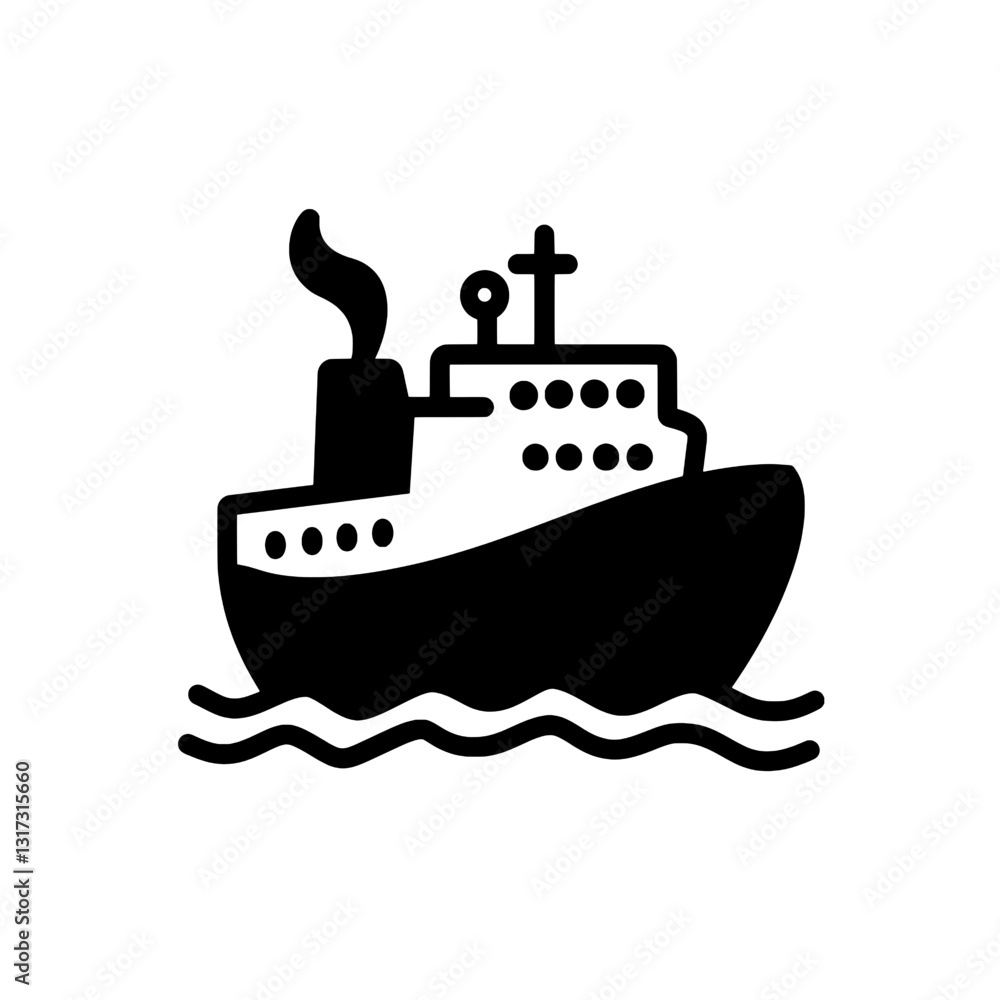 Stylized illustration of a ship navigating through waves in a bold vector design, perfect for maritime themes and nautical projects Stylized illustration of a ship navigating through waves in a bold vector design, perfect for maritime themes and nautical projects