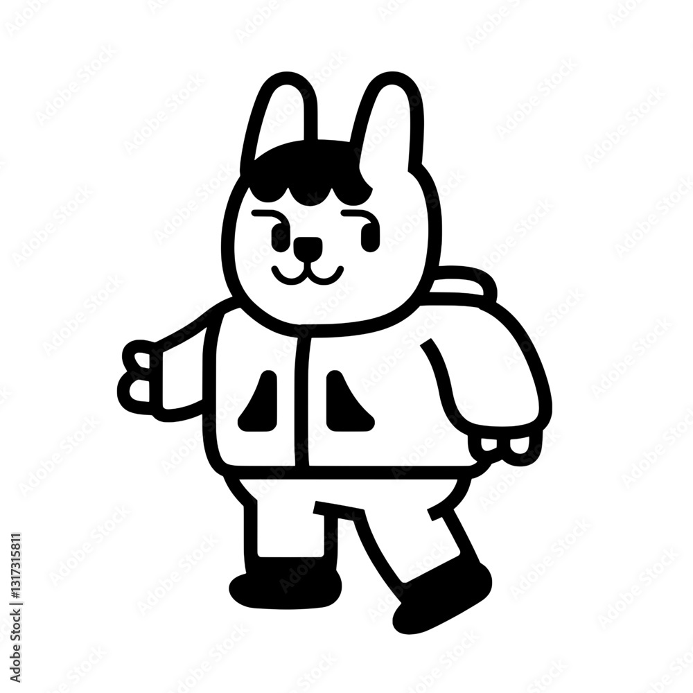 Charming cartoon rabbit character strolling in a cozy outfit on a sunny day outdoors Charming cartoon rabbit character strolling in a cozy outfit on a sunny day outdoors
