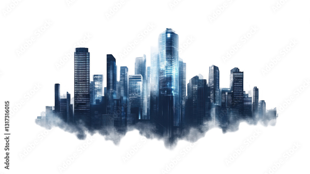 Fototapeta premium Futuristic City Skyline with Clouds and Modern Glass Buildings