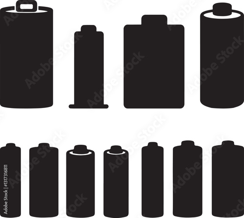 set of battery icon silhouette design vector art illustration