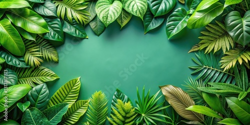 A Vibrant Green Border of Lush Tropical Foliage, Framing a Blank Canvas for Nature-Inspired Design
