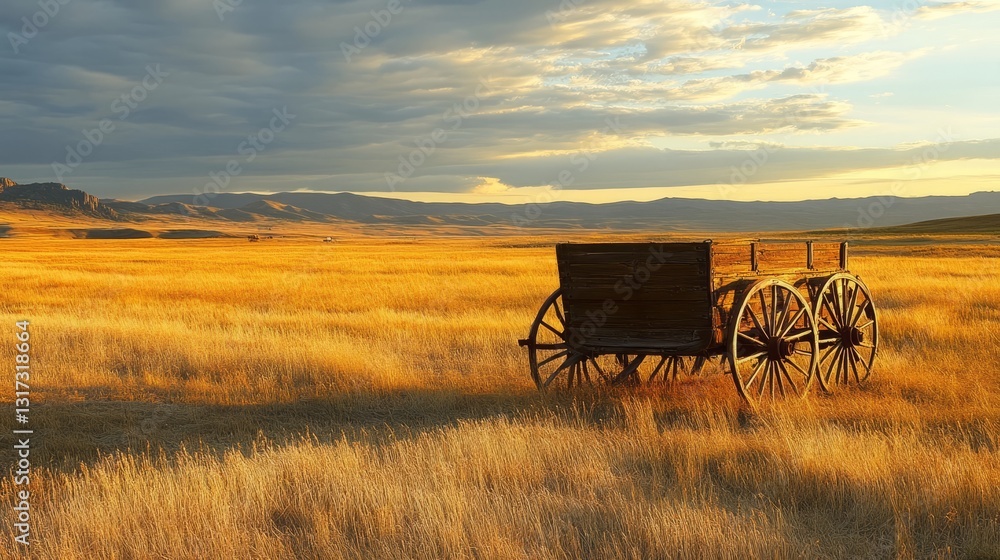 Fototapeta premium Household Wagon Golden Overview Vivid Field Dusk Details