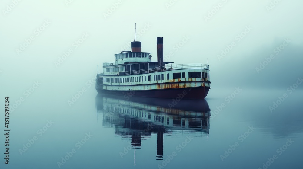 Obraz premium Vintage Vintage Steamship Moment Foggy Rust Lake High-definition