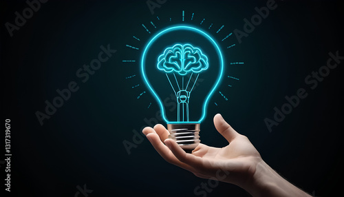 Wallpaper Mural A hand holding a glowing lightbulb icon with a brain inside, concept art Torontodigital.ca