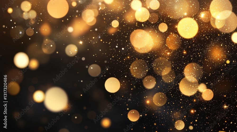 Golden Bokeh Effect with Glittering Lights on Dark Background Golden Bokeh Effect with Glittering Lights on Dark Background
