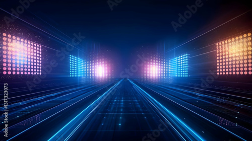 Wallpaper Mural Futuristic Digital Data Highway With Glowing Blue And Pink Lights In A Dark Cyberspace Environment With Perspective And Depth Torontodigital.ca