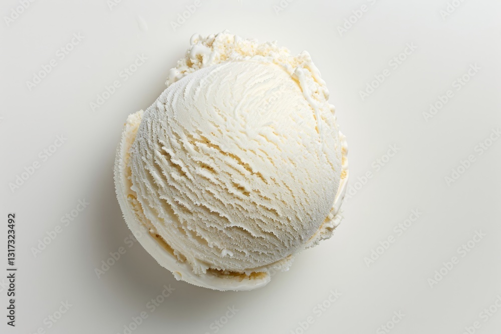 Fototapeta premium Vanilla ice cream scoop on white background. AI generated