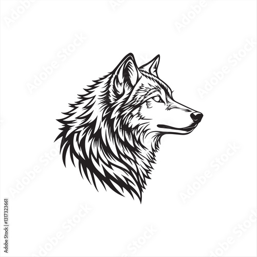 Realistic Black and White Vector Wolf Illustration