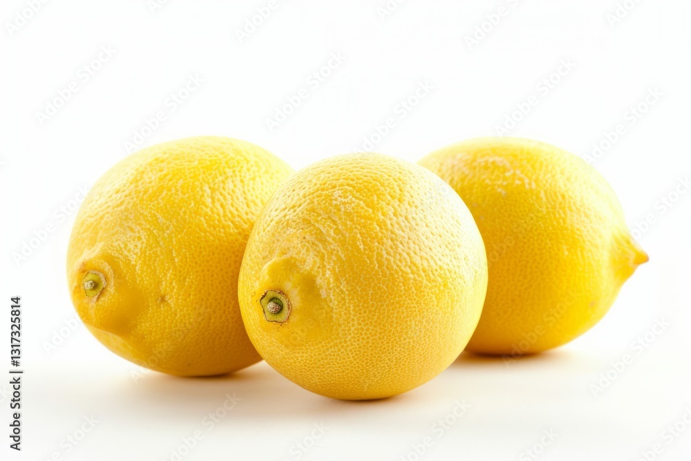 Three vibrant lemons on white background. AI generated Three vibrant lemons on white background. AI generated