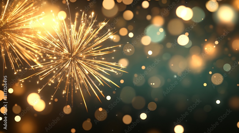Obraz premium Colorful fireworks bursting in the night sky, vibrant celebration scene with a bokeh effect for festive occasions.