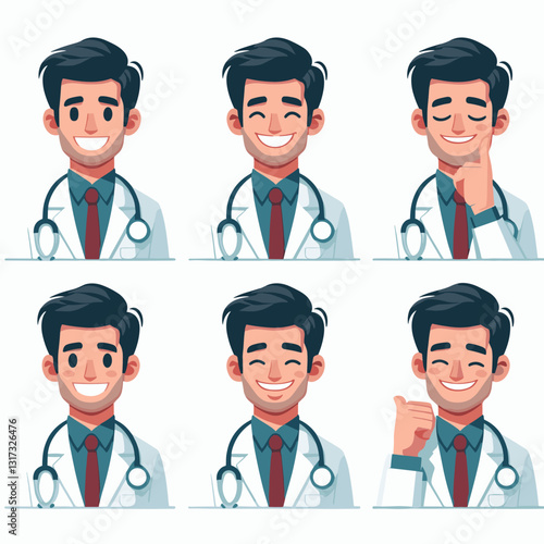 Diverse character portrait illustrations of a friendly, approachable doctor