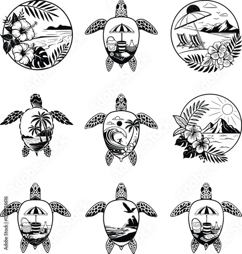 Sea Turtle and Beach Scene svg bundle