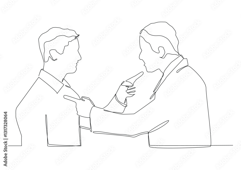 Continuous one line art of a man points a finger at one, voting concept, appointing responsible person, victim bullying, abolition culture.
Continuous one line art of a man points a finger at one, voting concept, appointing responsible person, victim bullying, abolition culture.