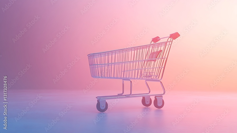 A contemporary shopping cart with smooth edges and a lightweight design, positioned elegantly against a pastel pink backdrop, soft lighting gradients, high-end modern retail concept, A contemporary shopping cart with smooth edges and a lightweight design, positioned elegantly against a pastel pink backdrop, soft lighting gradients, high-end modern retail concept,