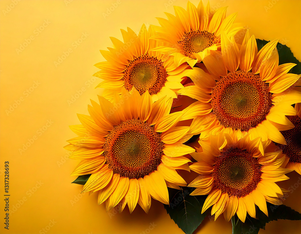 Obraz premium Sonnenblumen auf pastellgelbem Hintergrund – Fröhliches Blumenarrangement mit strahlender Naturästhetik