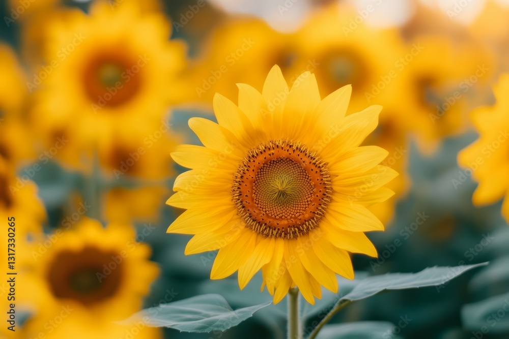 Obraz premium Bright sunflower in vibrant field with soft light. AI generative