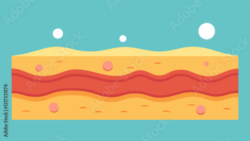 Skin Layers Animation An animatedstyle illustration where skin layers transform from a cled uneven texture to a flat and even surface with exosome particles surrounding them.