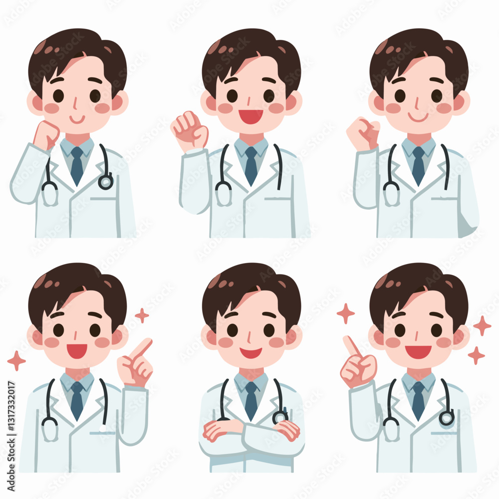 Illustrative Cartoon Doctor Set Expressing Optimism and Professionalism Illustrative Cartoon Doctor Set Expressing Optimism and Professionalism
