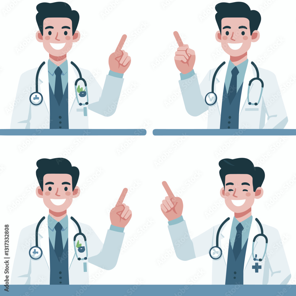 Medical Professional Cartoon Illustration Presenting Information Pointing Upwards Medical Professional Cartoon Illustration Presenting Information Pointing Upwards