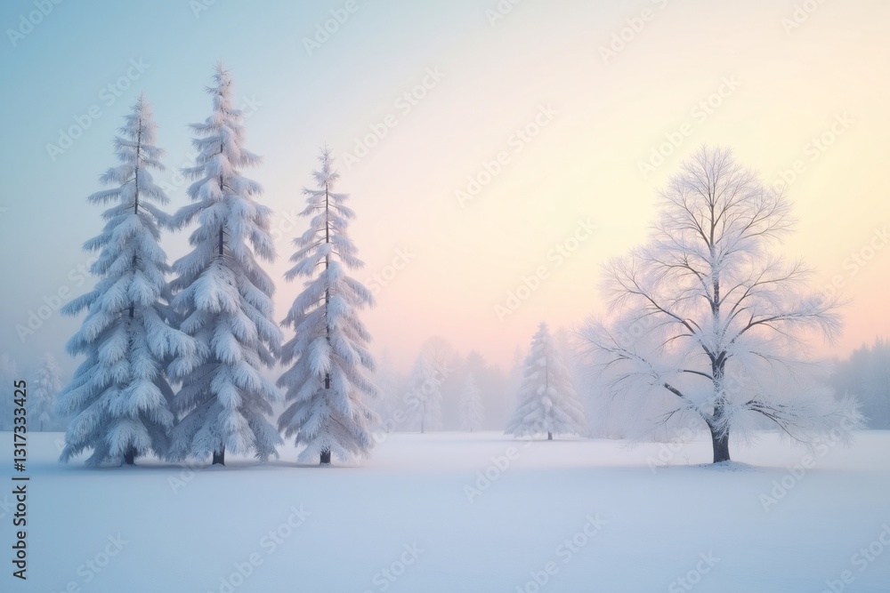 Fototapeta premium Frozen Trees on a Winter Morning in snowy field