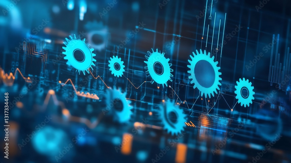 Obraz premium Abstract representation of productivity tools highlighting symbolic gears interlocking shapes operational efficiency
