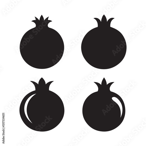 Pomegranate Icons Set On White Background