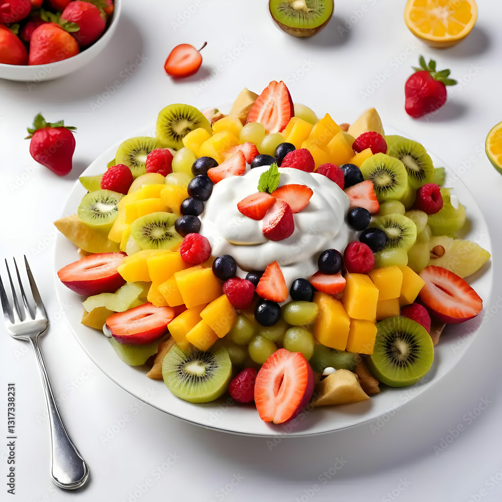 fruit chaat with creem white back ground fruit chaat with creem white back ground
