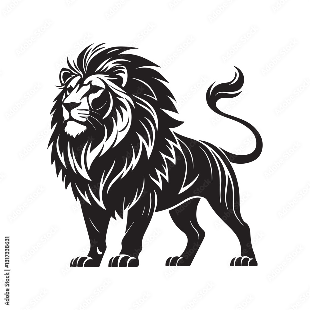 Bold Black and White Vector Illustration of a Majestic Lion – Graphic Art Bold Black and White Vector Illustration of a Majestic Lion – Graphic Art