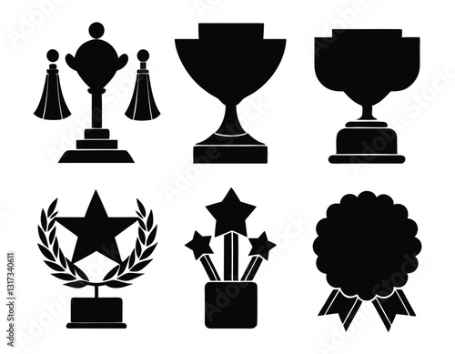 Set of Black and White Trophy Icons for Design