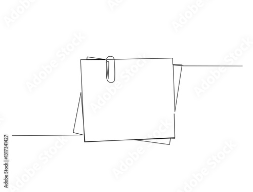 Continuous one line drawing of empty note paper with paperclip. To do note paper in single line draw illustration. Editable stroke.