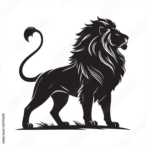 Majestic Lion Silhouette Illustration – Powerful Black & White Artwork